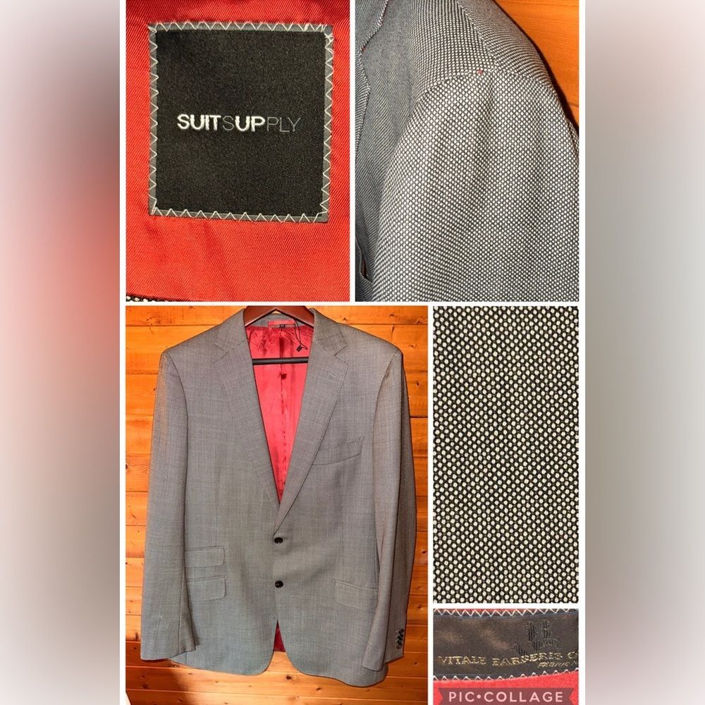 Suitsupply Sienna 46L Birdseye Gray Suit Jacket Blazer